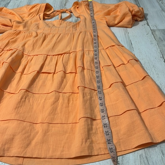 Anthropologie Square Neck Puff Sleeve Orange Dress Size Medium - Picture 8 of 11